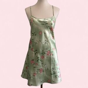 Y2K Vintage AVCN Sage Green Floral Satin Slip Dress — Size M